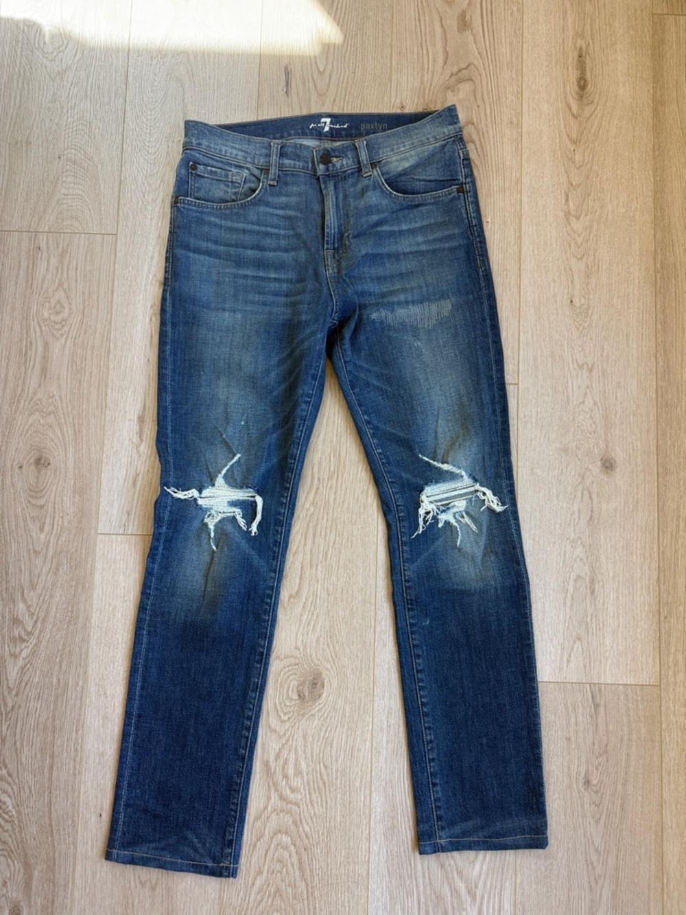 7 For All Mankind Slim Distressed Dark Blue Jeans - Paxtyn